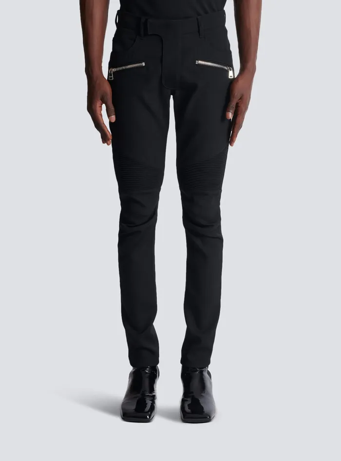 Balmain Tailored Biker Trousers In Stretch Grain De Poudre Black Men Trousers And Shorts