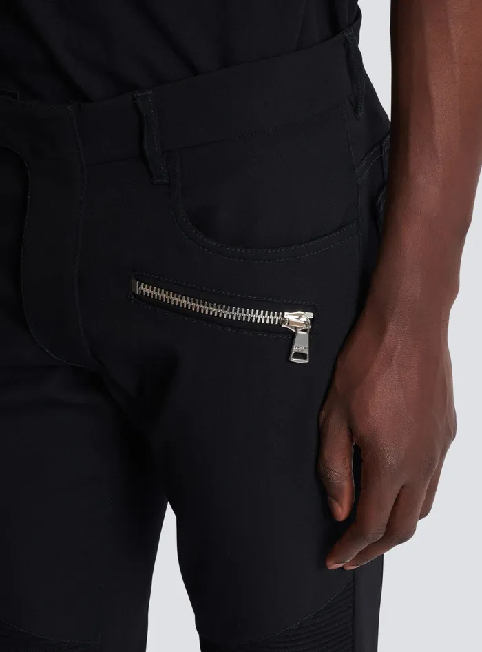 Balmain Tailored Biker Trousers In Stretch Grain De Poudre Black Men Trousers And Shorts