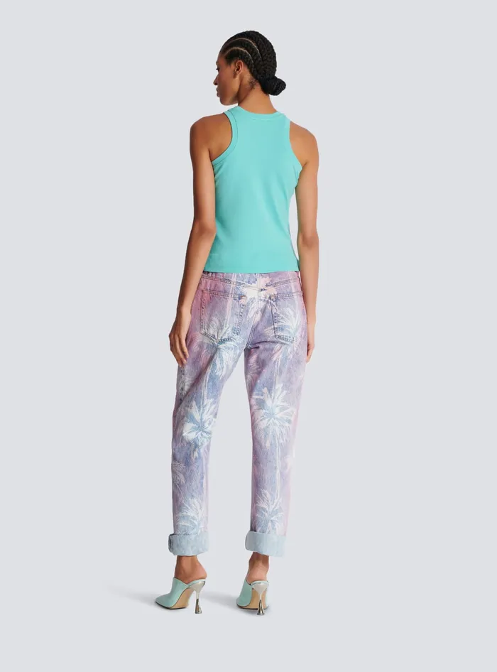 Balmain Tank Top With Retro PB Embroidery Blue Women TShirts