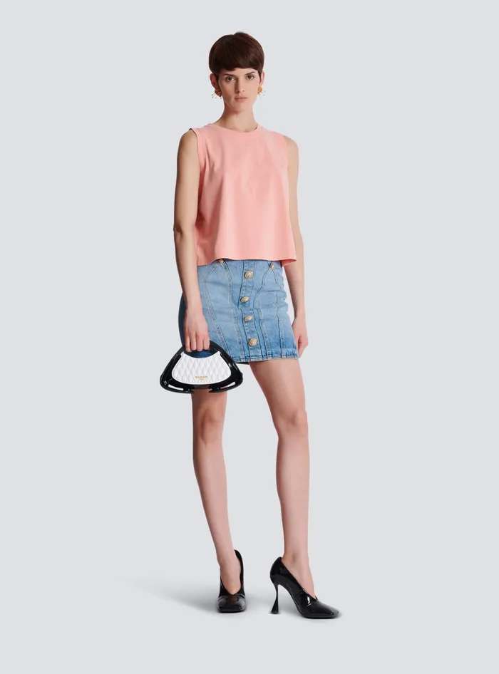 Balmain Tank Top With Vintage Embroidery Pink Women TShirts