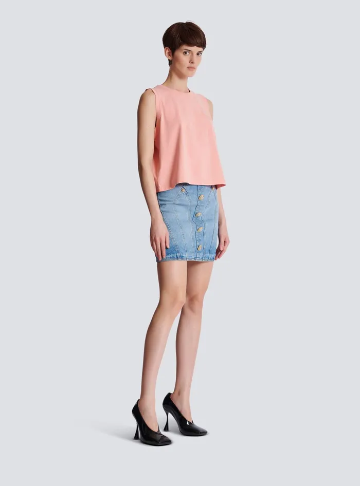 Balmain Tank Top With Vintage Embroidery Pink Women TShirts