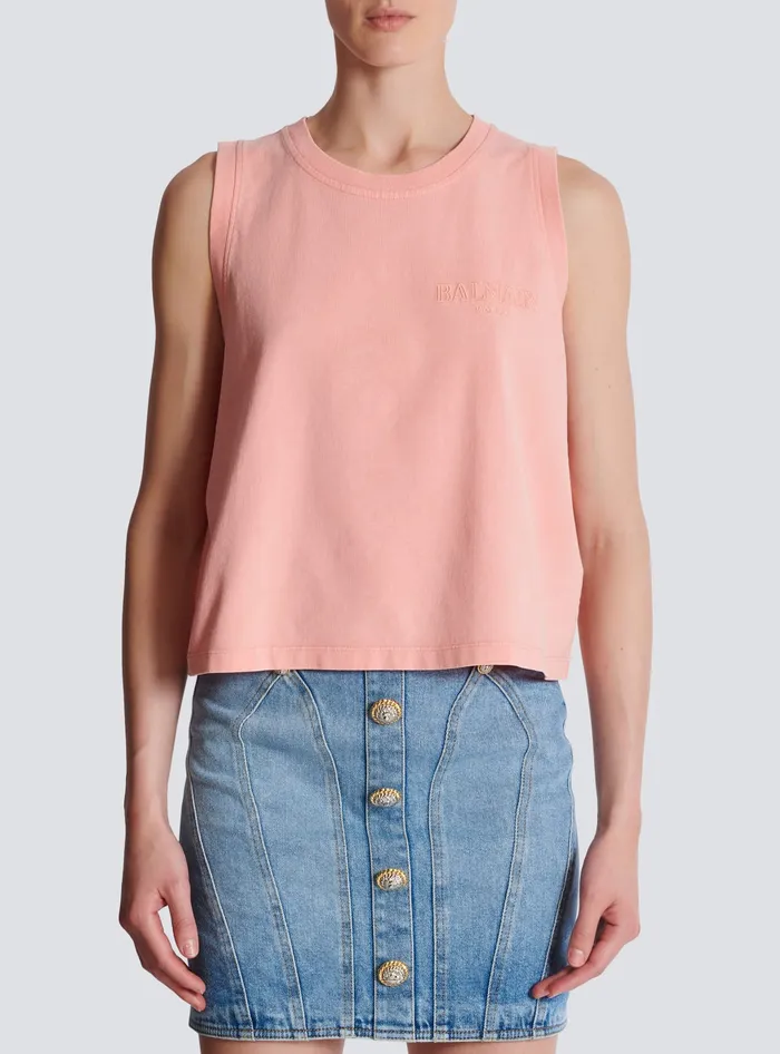 Balmain Tank Top With Vintage Embroidery Pink Women TShirts