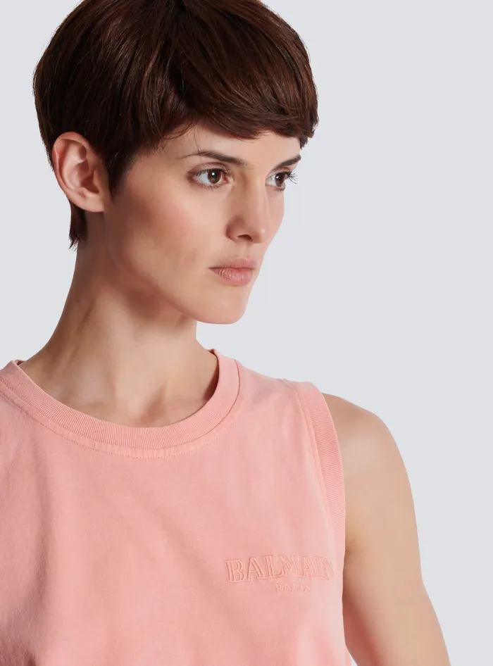 Balmain Tank Top With Vintage Embroidery Pink Women TShirts