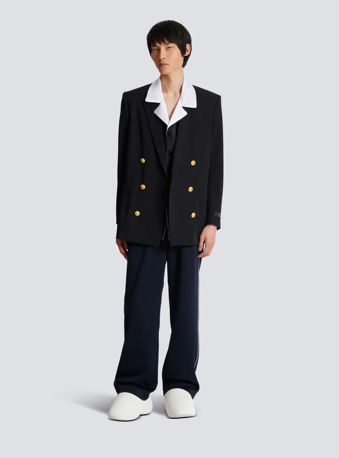 Balmain Technical Wool Blazer Black Men Jackets And Blazers