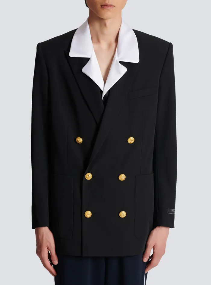 Balmain Technical Wool Blazer Black Men Jackets And Blazers