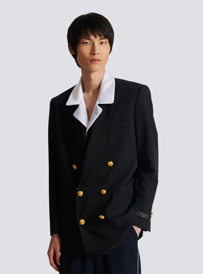 Balmain Technical Wool Blazer Black Men Jackets And Blazers