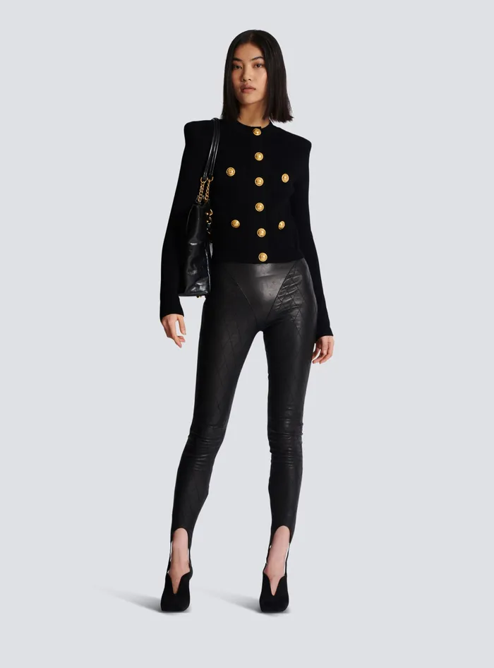 Balmain Topstitched Leather Leggings Black Women Trousers And Shorts