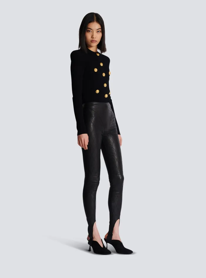 Balmain Topstitched Leather Leggings Black Women Trousers And Shorts