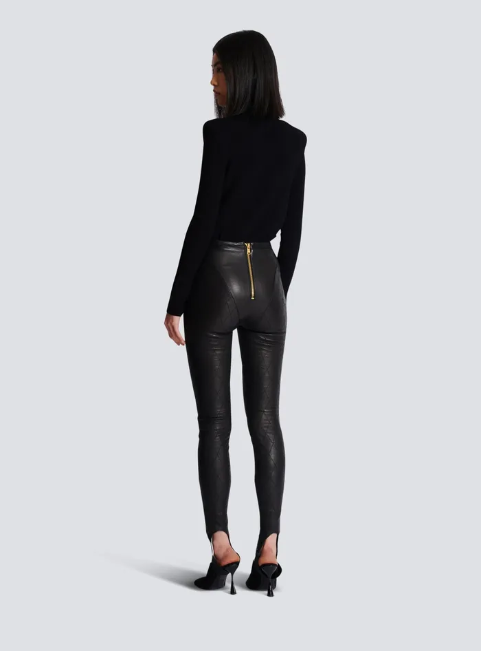 Balmain Topstitched Leather Leggings Black Women Trousers And Shorts