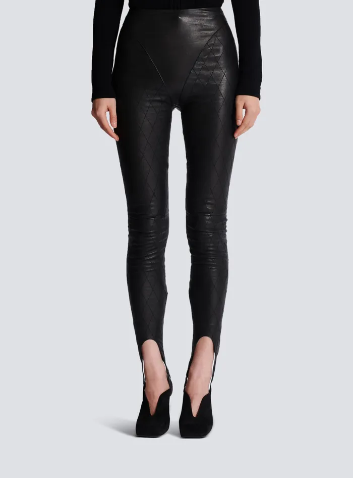 Balmain Topstitched Leather Leggings Black Women Trousers And Shorts