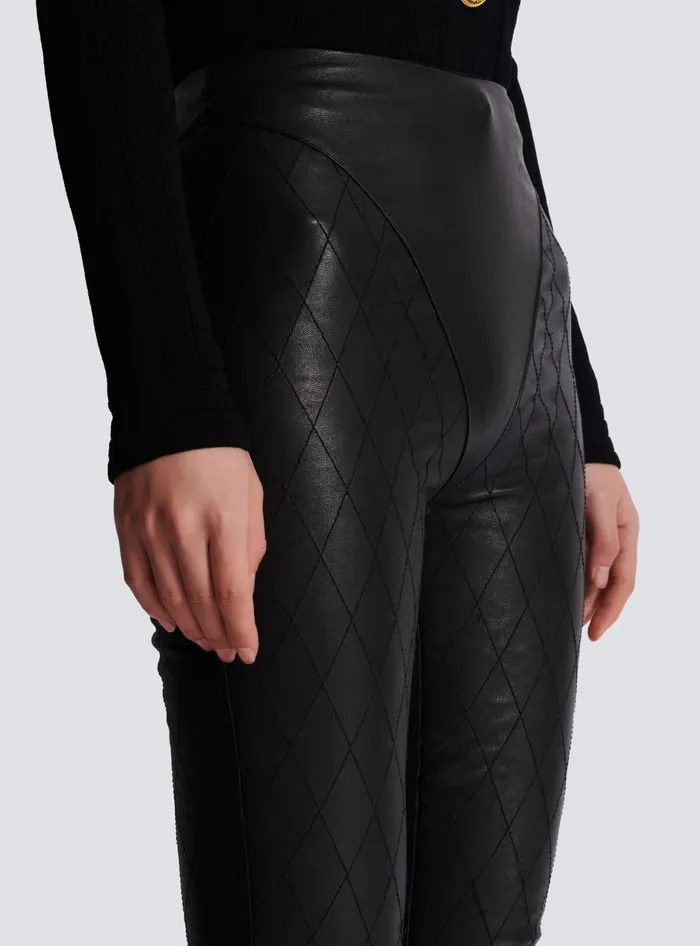 Balmain Topstitched Leather Leggings Black Women Trousers And Shorts