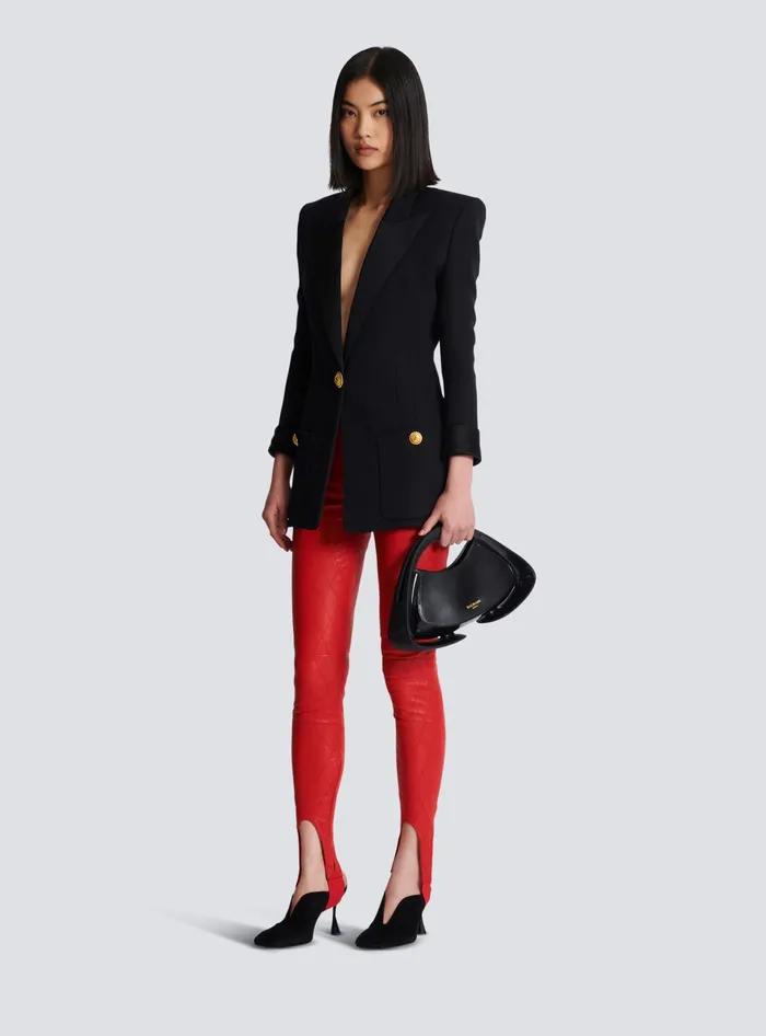 Balmain Topstitched Leather Leggings Red Women Trousers And Shorts