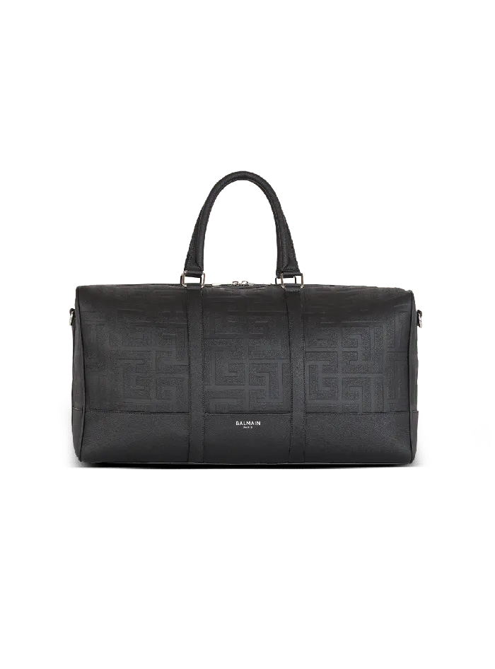 Balmain Travel Bag In Grained Leather Black Men Bags And Backpacks