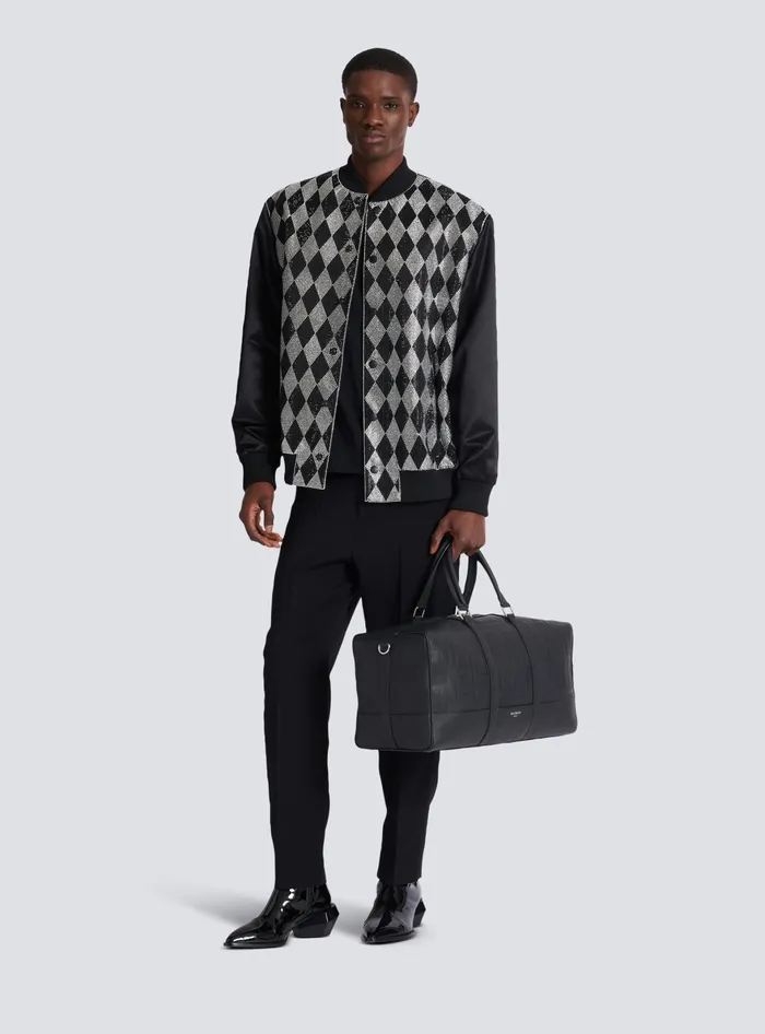 Balmain Travel Bag In Grained Leather Black Men Bags And Backpacks