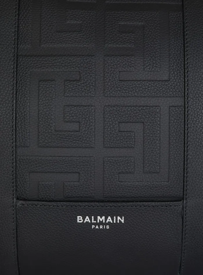 Balmain Travel Bag In Grained Leather Black Men Bags And Backpacks