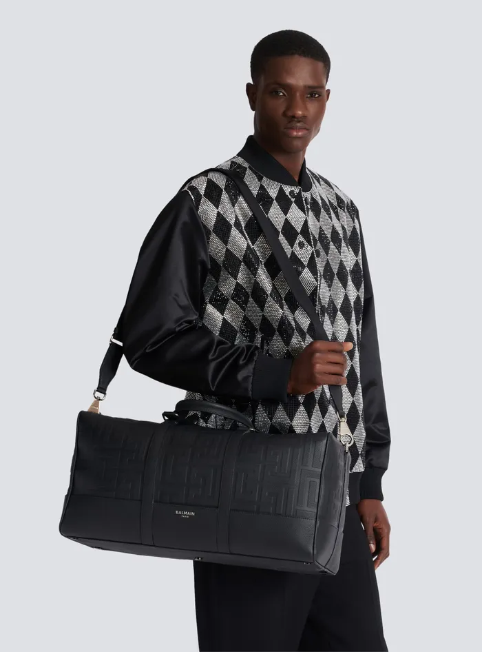 Balmain Travel Bag In Grained Leather Black Men Bags And Backpacks