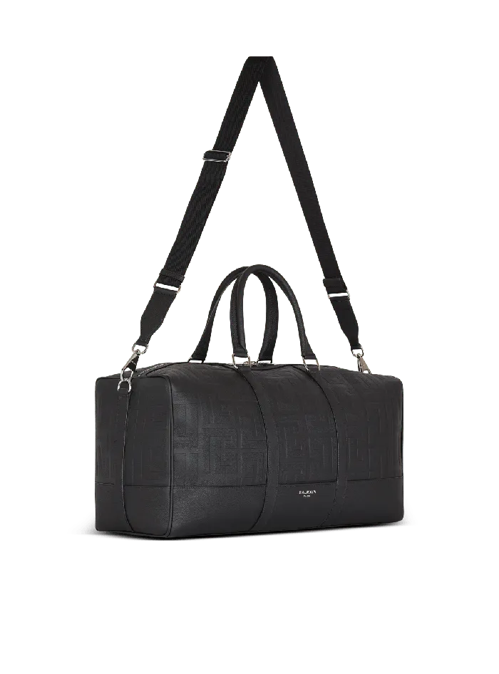 Balmain Travel Bag In Grained Leather Black Men Bags And Backpacks