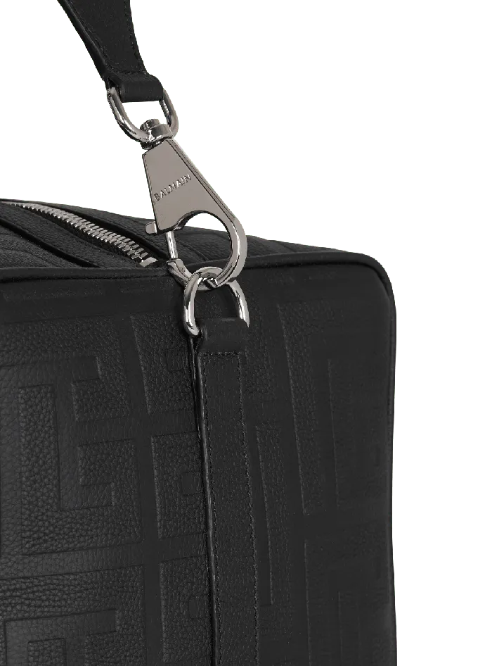Balmain Travel Bag In Grained Leather Black Men Bags And Backpacks