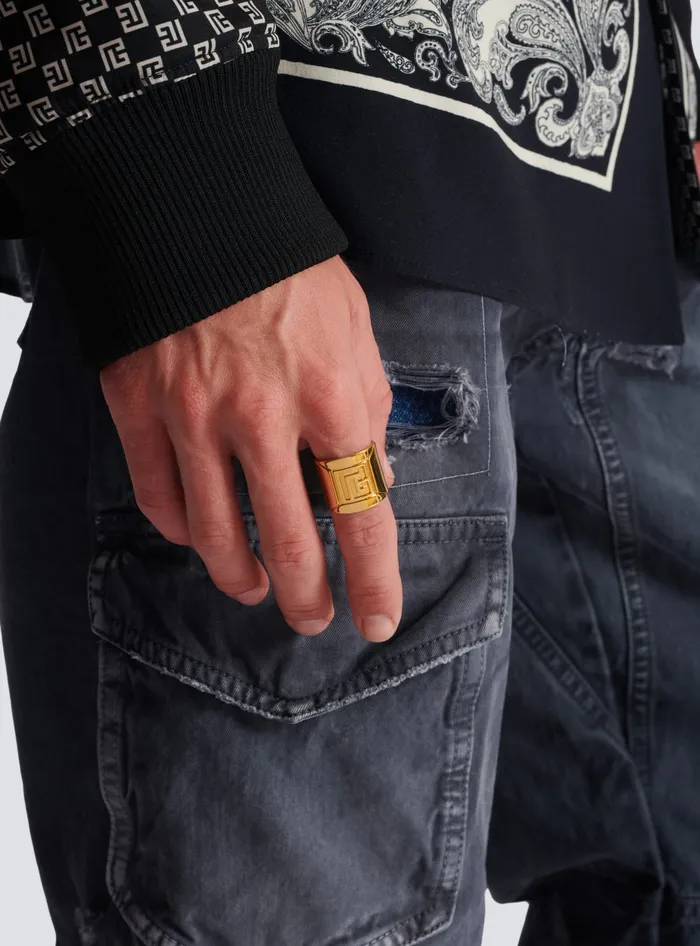 Balmain Tubular PB Ring Gold Men Fashion Jewelry