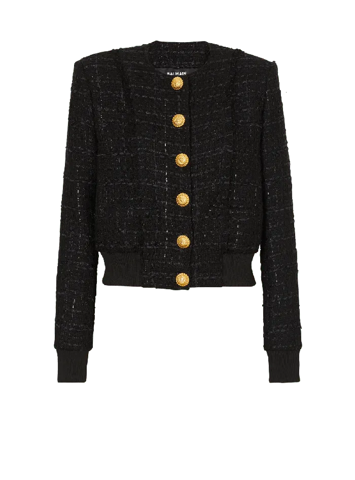 Balmain Tweed Jacket Black Women Outerwear