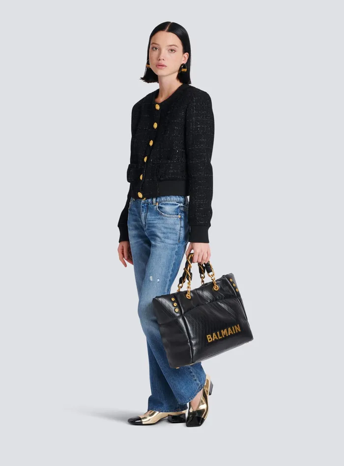 Balmain Tweed Jacket Black Women Outerwear