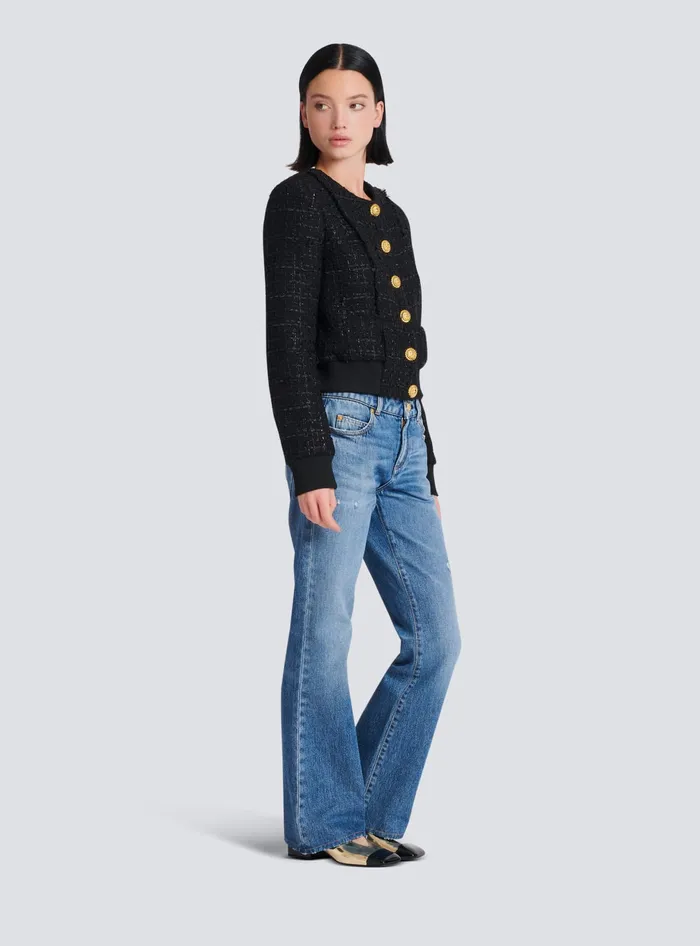 Balmain Tweed Jacket Black Women Outerwear