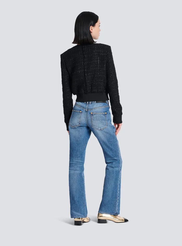 Balmain Tweed Jacket Black Women Outerwear