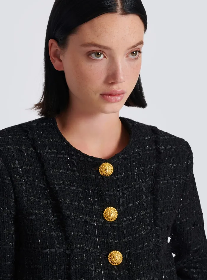 Balmain Tweed Jacket Black Women Outerwear