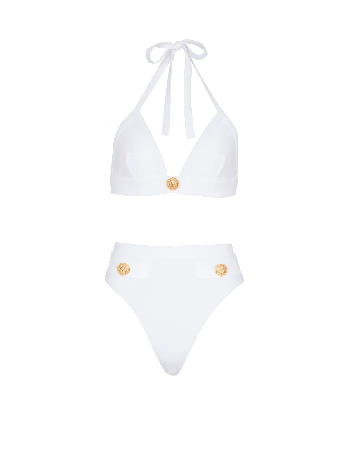 Balmain Twopiece Swimming Costume With Buttons White Women Swimwear