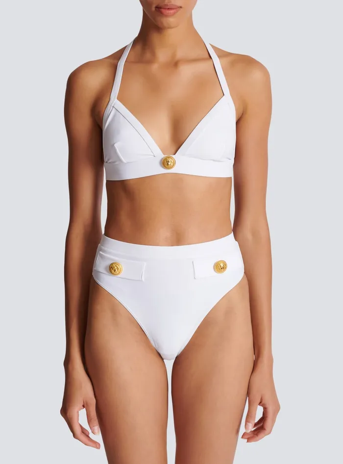 Balmain Twopiece Swimming Costume With Buttons White Women Swimwear