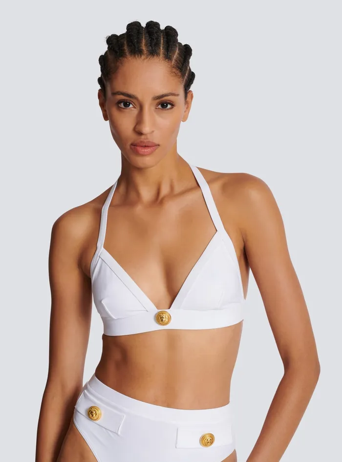 Balmain Twopiece Swimming Costume With Buttons White Women Swimwear