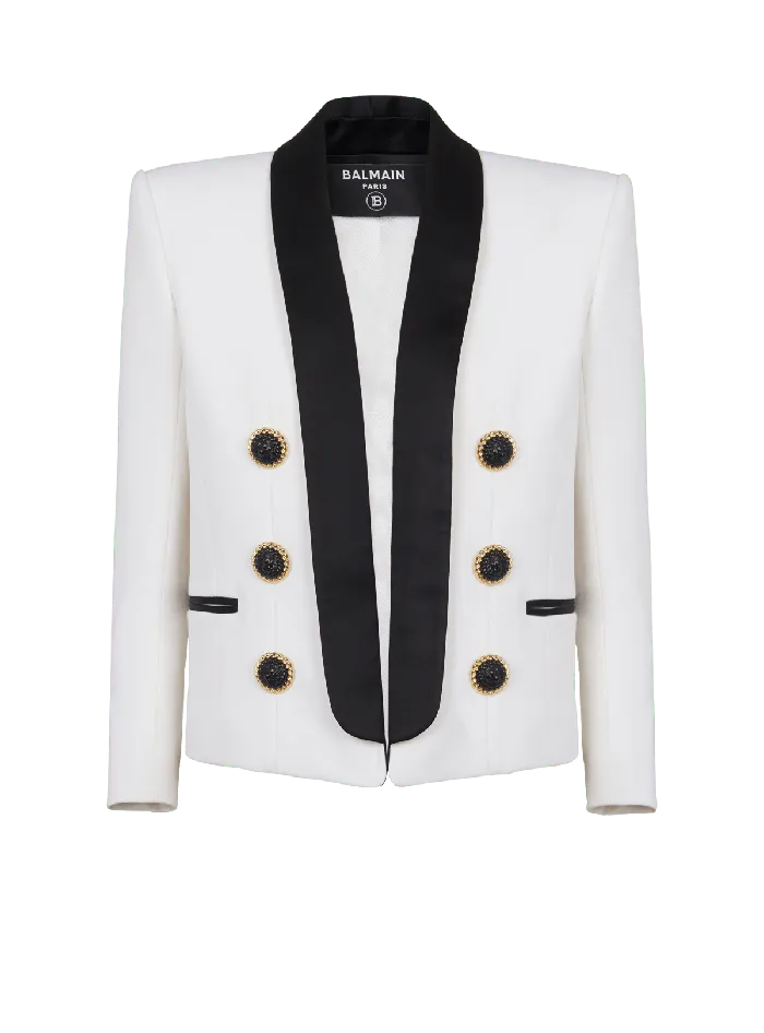 Balmain Twotone Edgetoedge Jacket With 6 Buttons White Women Jackets And Blazers