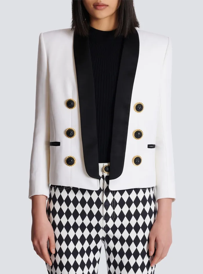 Balmain Twotone Edgetoedge Jacket With 6 Buttons White Women Jackets And Blazers