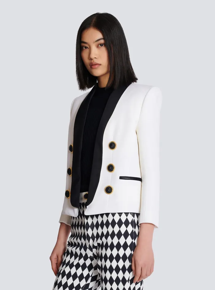 Balmain Twotone Edgetoedge Jacket With 6 Buttons White Women Jackets And Blazers