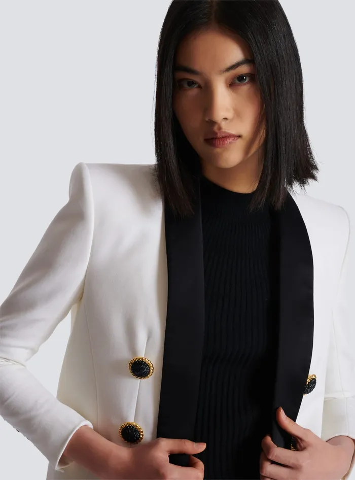 Balmain Twotone Edgetoedge Jacket With 6 Buttons White Women Jackets And Blazers