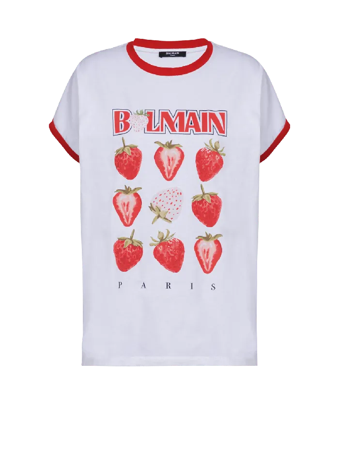 Balmain Twotone Tshirt With Strawberry Print White Women TShirts