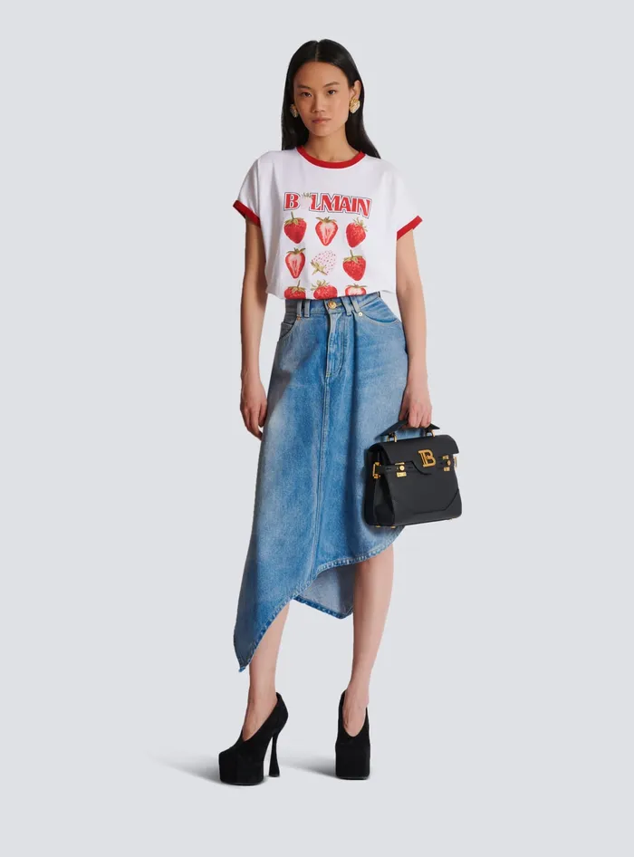 Balmain Twotone Tshirt With Strawberry Print White Women TShirts