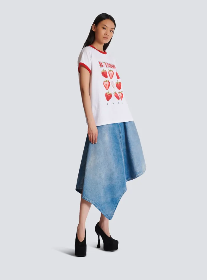 Balmain Twotone Tshirt With Strawberry Print White Women TShirts