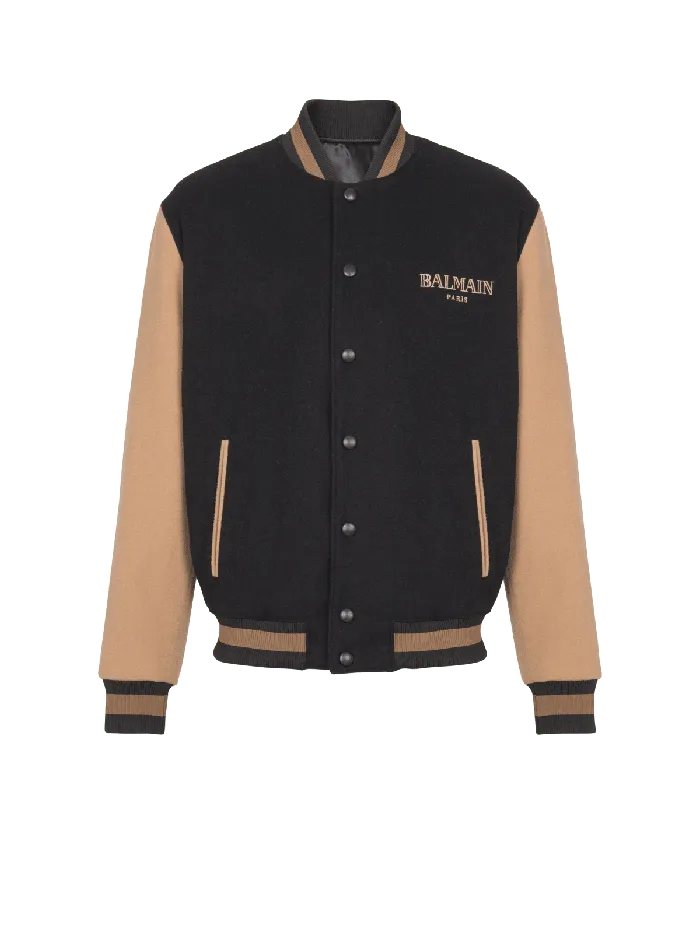 Balmain Twotone Wool And Cashmere Varsity Jacket Black Men Outerwear