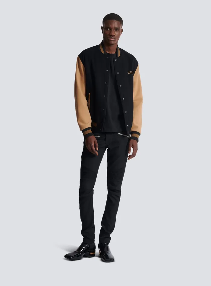 Balmain Twotone Wool And Cashmere Varsity Jacket Black Men Outerwear