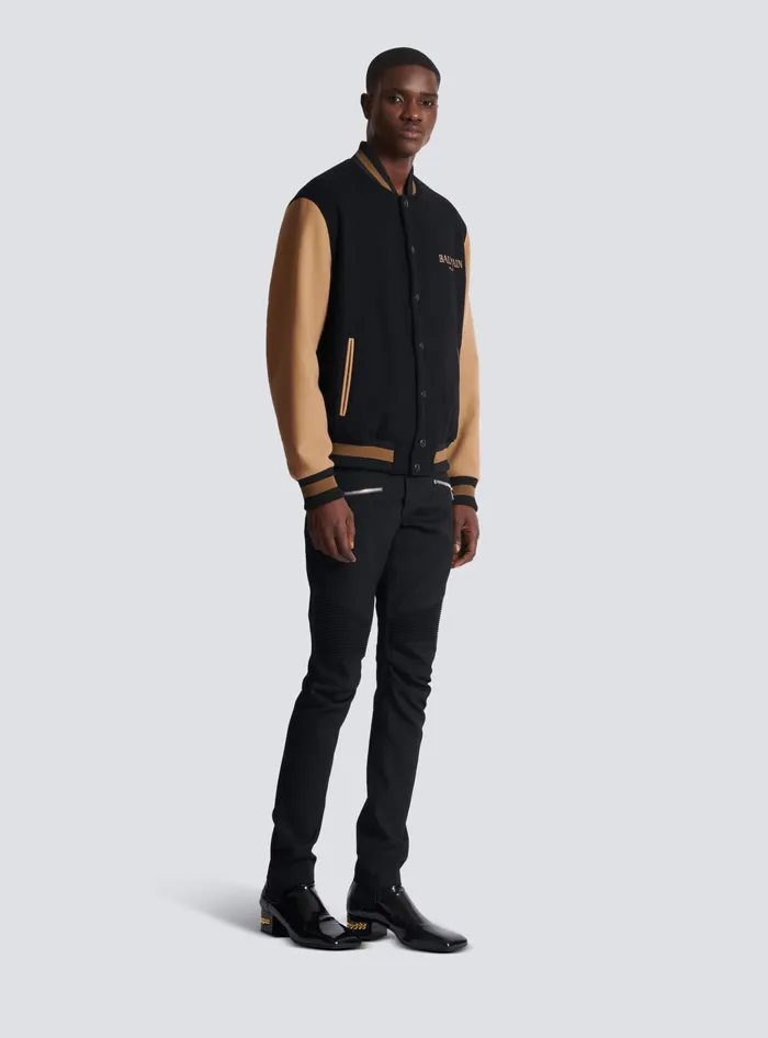 Balmain Twotone Wool And Cashmere Varsity Jacket Black Men Outerwear