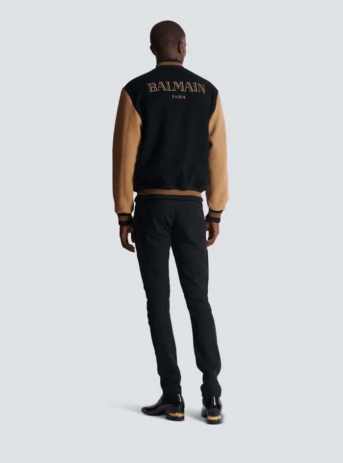 Balmain Twotone Wool And Cashmere Varsity Jacket Black Men Outerwear