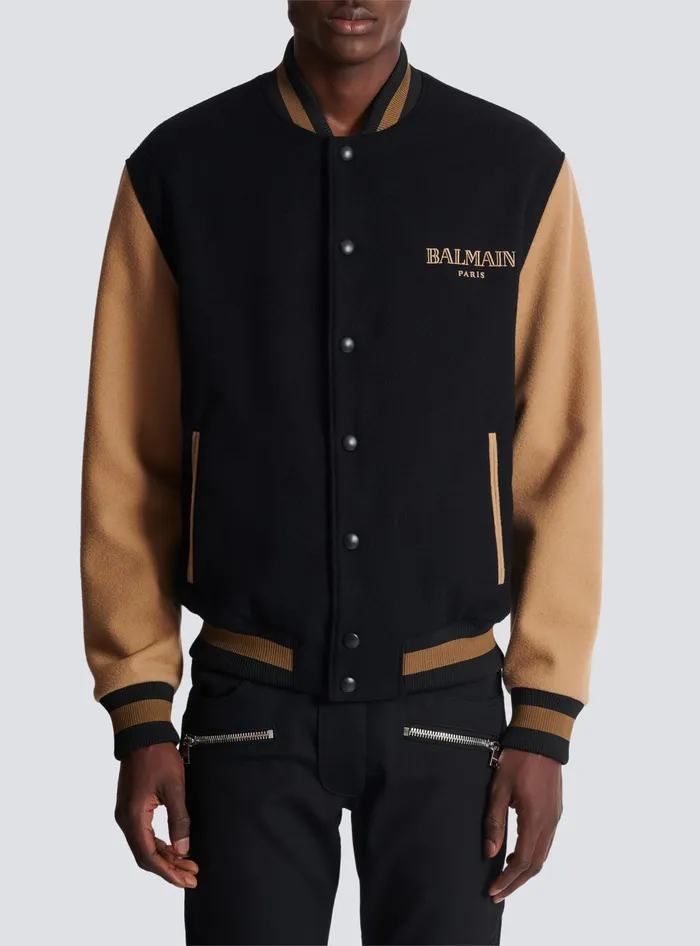 Balmain Twotone Wool And Cashmere Varsity Jacket Black Men Outerwear