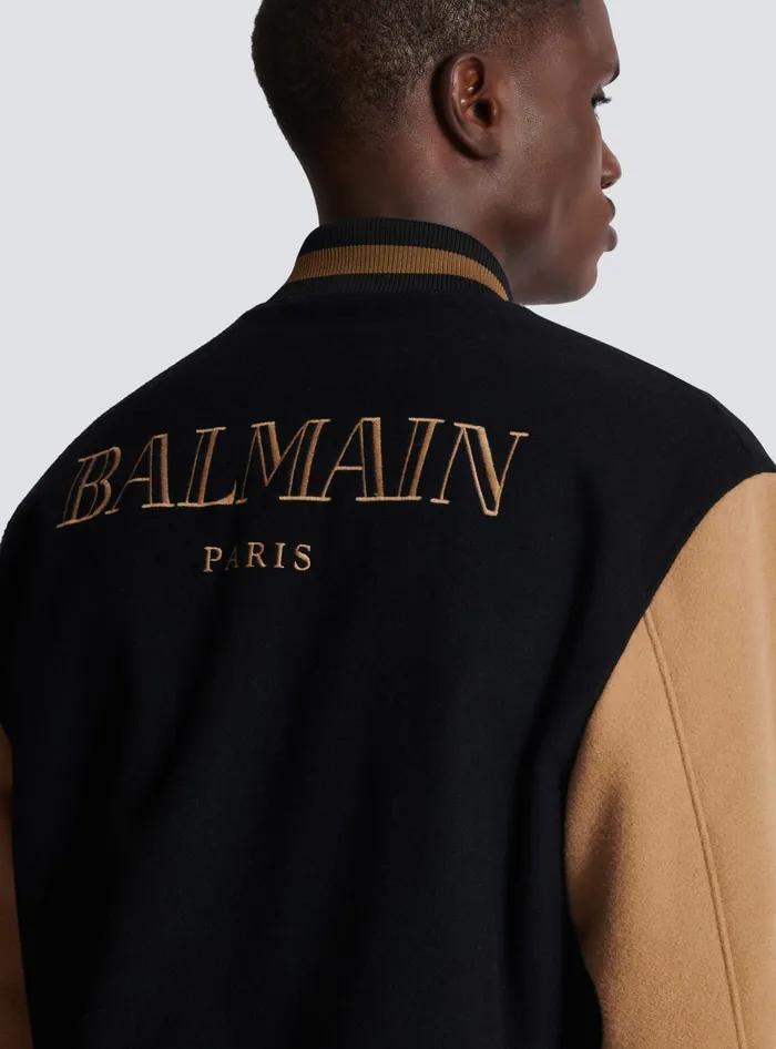 Balmain Twotone Wool And Cashmere Varsity Jacket Black Men Outerwear