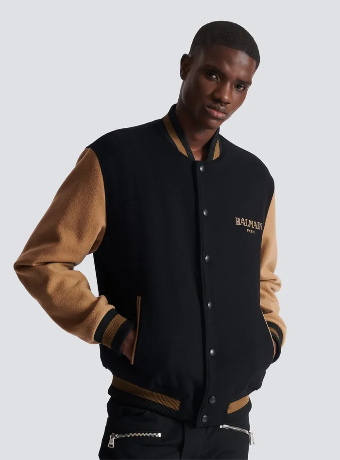 Balmain Twotone Wool And Cashmere Varsity Jacket Black Men Outerwear