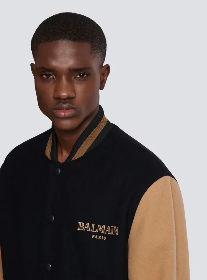 Balmain Twotone Wool And Cashmere Varsity Jacket Black Men Outerwear