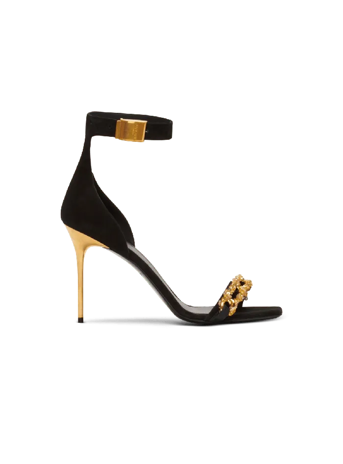 Balmain Uma Suede And Chain Sandals Black Women High Heels and Pumps