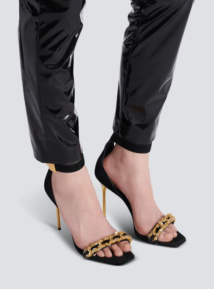 Balmain Uma Suede And Chain Sandals Black Women High Heels and Pumps