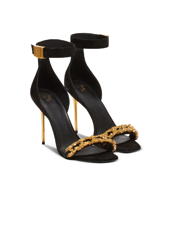 Balmain Uma Suede And Chain Sandals Black Women High Heels and Pumps
