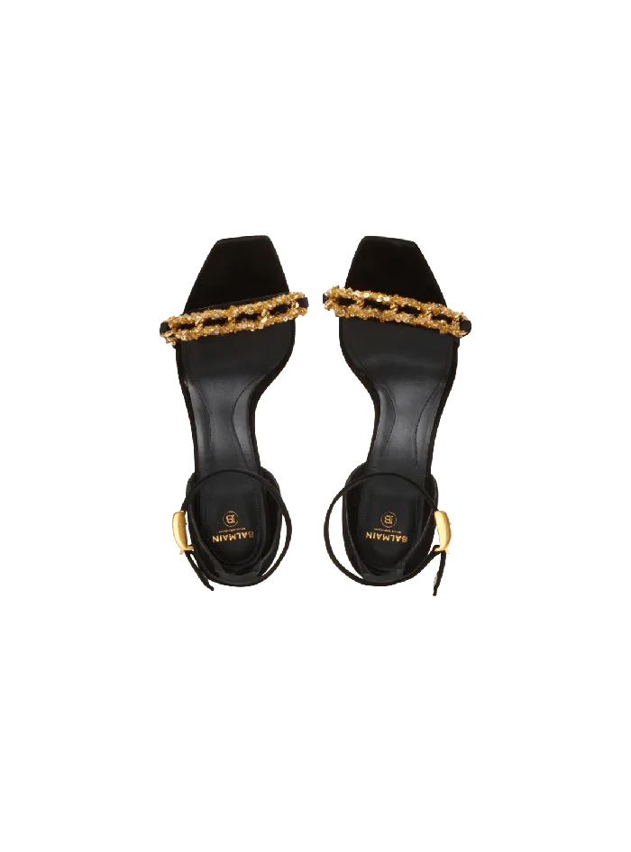 Balmain Uma Suede And Chain Sandals Black Women High Heels and Pumps
